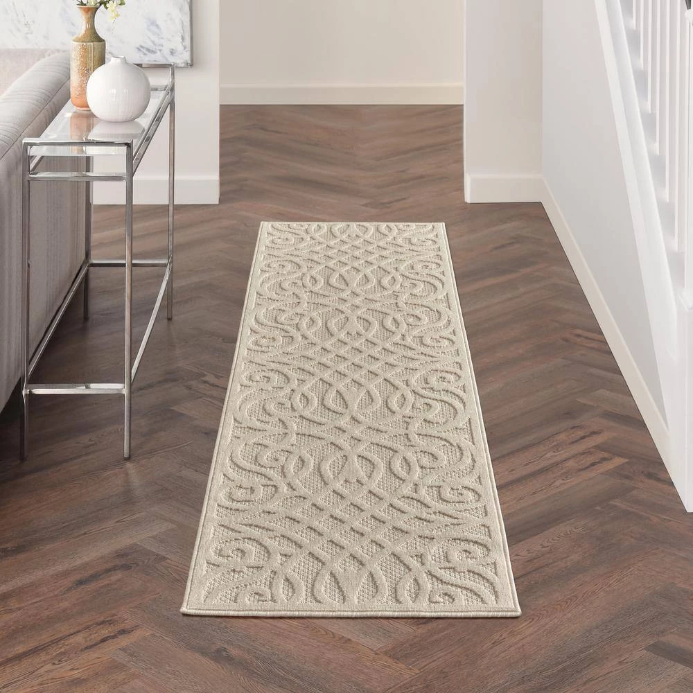 Palamos Cream 2 ft. x 8 ft. Geometric Contemporary Indoor/Outdoor Runner Rug by Home Decorators Collection 2 Palamos Cream 2 ft. x 8 ft. Geometric Contemporary Indoor/Outdoor Runner Rug by Home Decorators Collection - Image 2